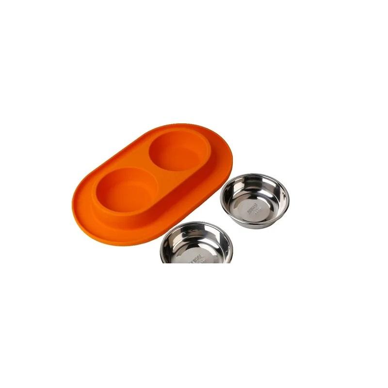 Comedero Bebedero Doble Silicona Ovalado S Perros Mascotas