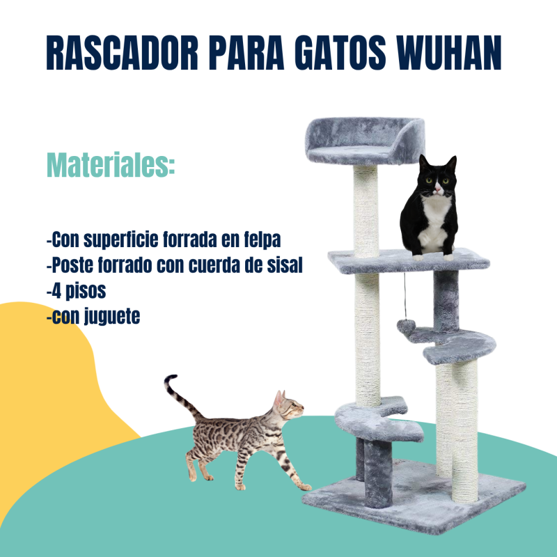 Rascador Torre Wuhan Premium Felpa Gatos Petlsis