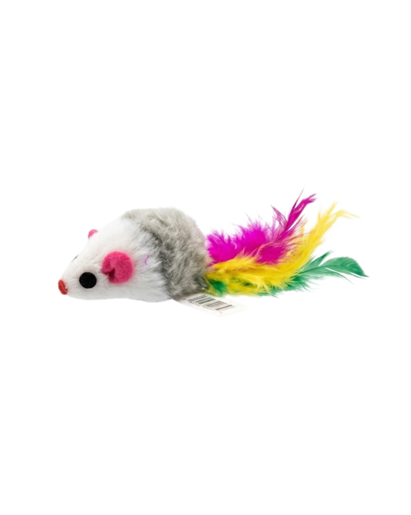 Juguete Raton Con Plumas Anti Stress 10cm Para Gatos