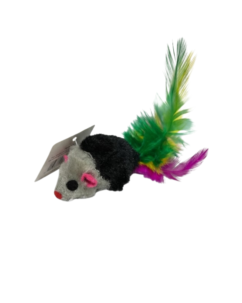 Juguete Raton Con Plumas Anti Stress 10cm Para Gatos