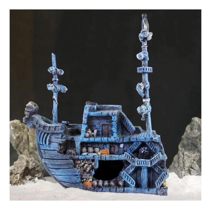 Adorno Decorativo De Resina Naufragio Barco Pirata Acuario