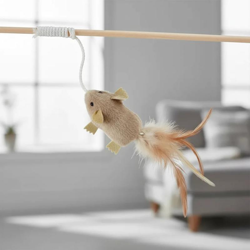 Juguete Varita Cañita Raton Peluche C/ Plumas Trixie Gatos