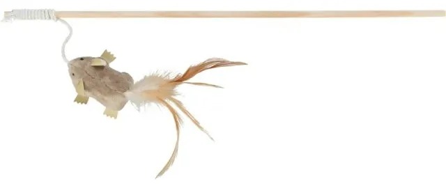 Juguete Varita Cañita Raton Peluche C/ Plumas Trixie Gatos