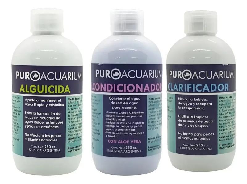 Kit Puroacuarium Clarificador Alguicida Acondicionador 250ml