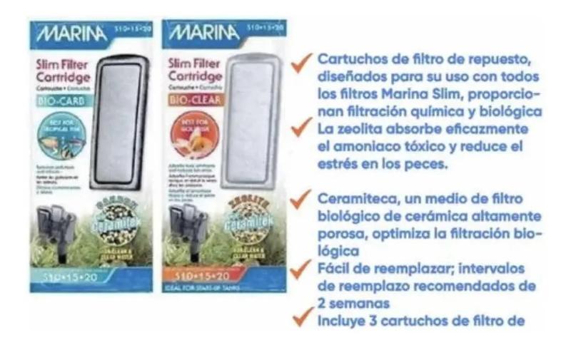 Repuesto Bio-carb Filtro Slim Marina S10 S15 S20 X3u Acuario