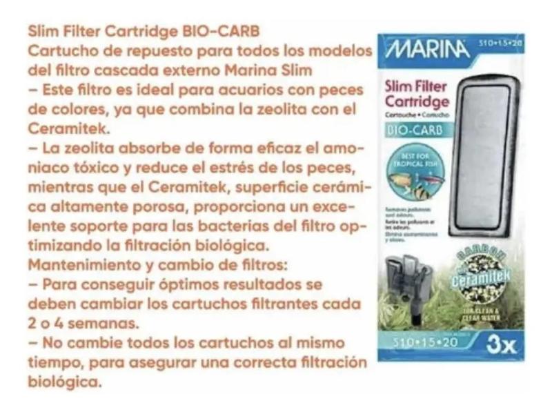 Repuesto Bio-carb Filtro Slim Marina S10 S15 S20 X3u Acuario