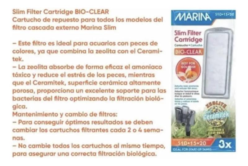 Repuesto Bio-clear Filtro Marina S10 S15 S20 X3u Acuario