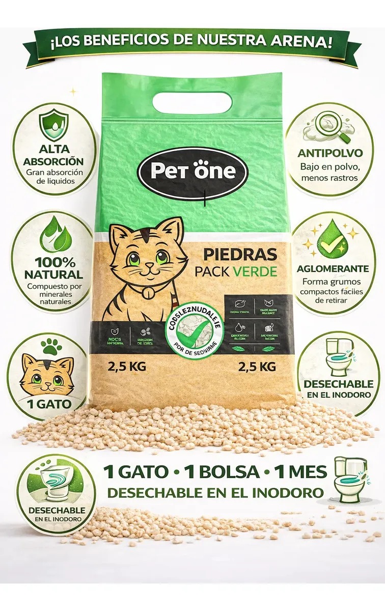 Piedras Tofu Pack Verde Sanitarias Natural Petone Gato 2,5kg