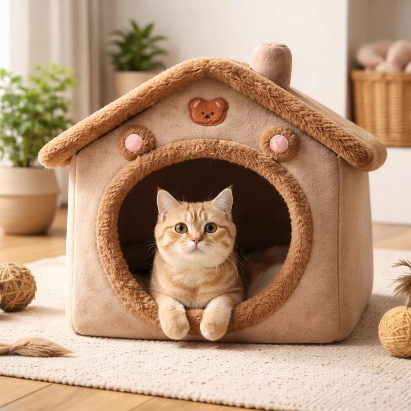 Casita Cueva Moises Peluche Felpa Small 40x35x40cm Gatos