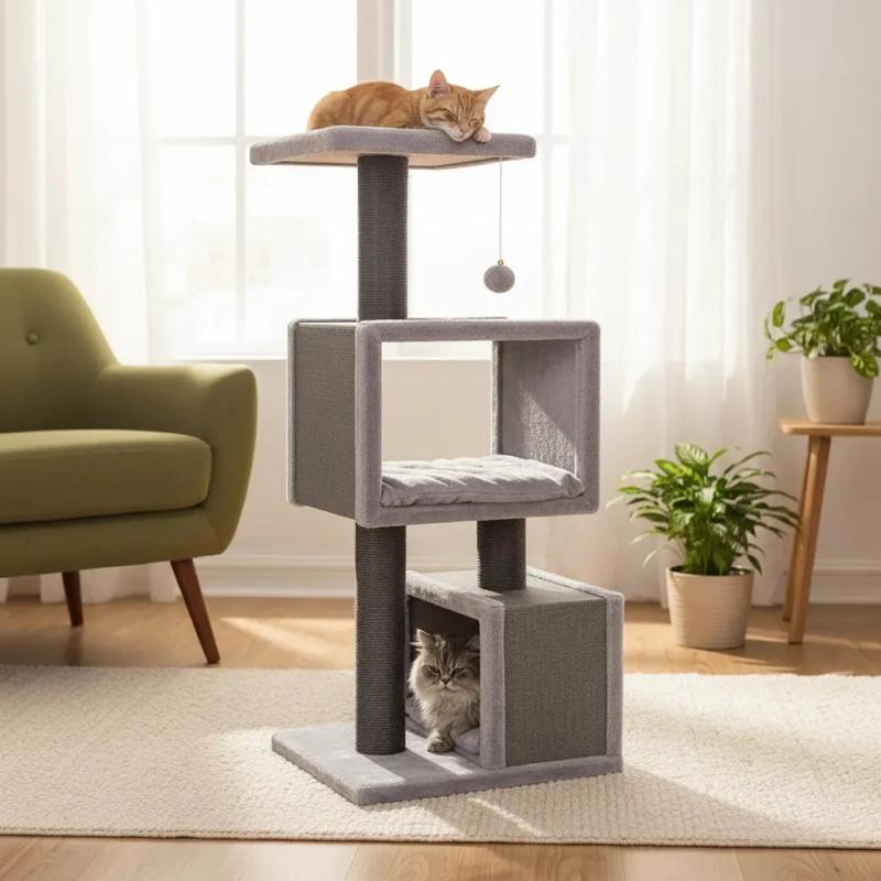 Rascador Torre Felpa Jazmin 45x36x100cm Bestia Peluda Gatos Gris
