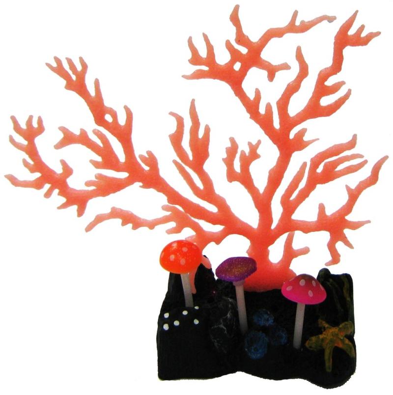 Adorno Coral Con Hongos Fluorescente Y Ventosa Acuario