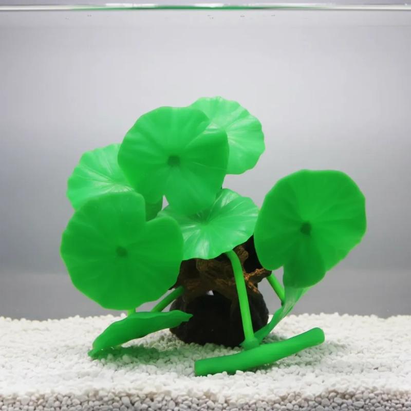 Adorno Hojas De Loto Verde Silicona Fluor Acuario Pecera