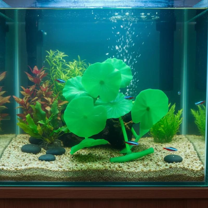 Adorno Hojas De Loto Verde Silicona Fluor Acuario Pecera