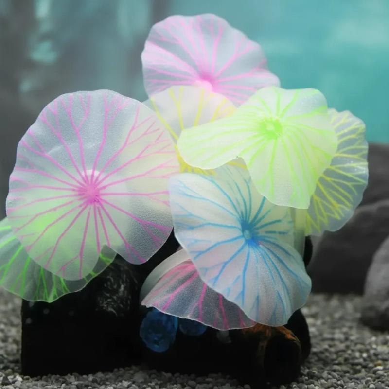 Adorno Hojas De Loto Silicona Multicolor Acuario Pecera