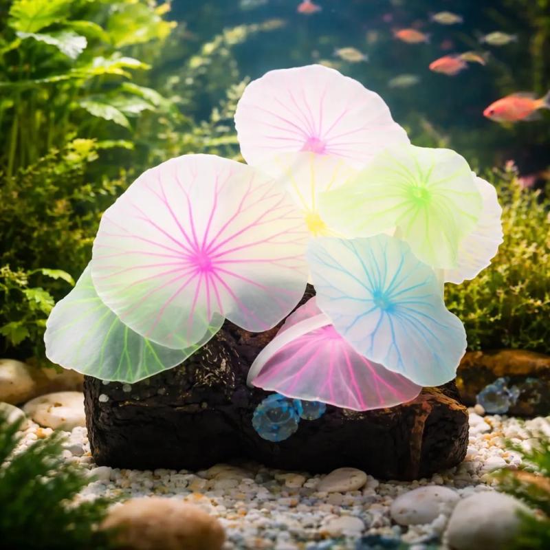 Adorno Hojas De Loto Silicona Multicolor Acuario Pecera