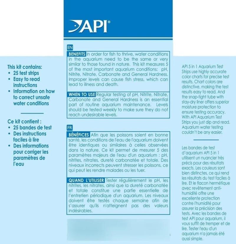 Test 5 En 1 Api 25 Tiras Ph Kh Gh No3 No2 Pecera Acuario