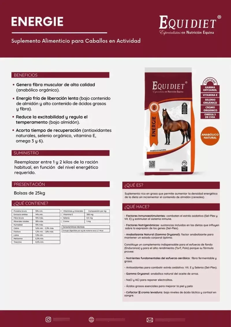 Suplemento Para Pre-training, Caballos Equidiet Energie 25kg