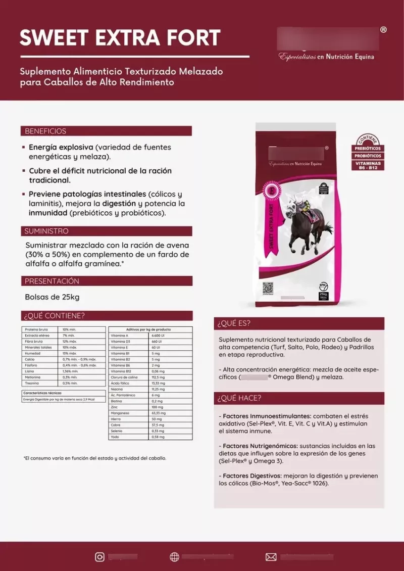 Suplemento Energético Caballos, Equidiet Sweet Extra Fort
