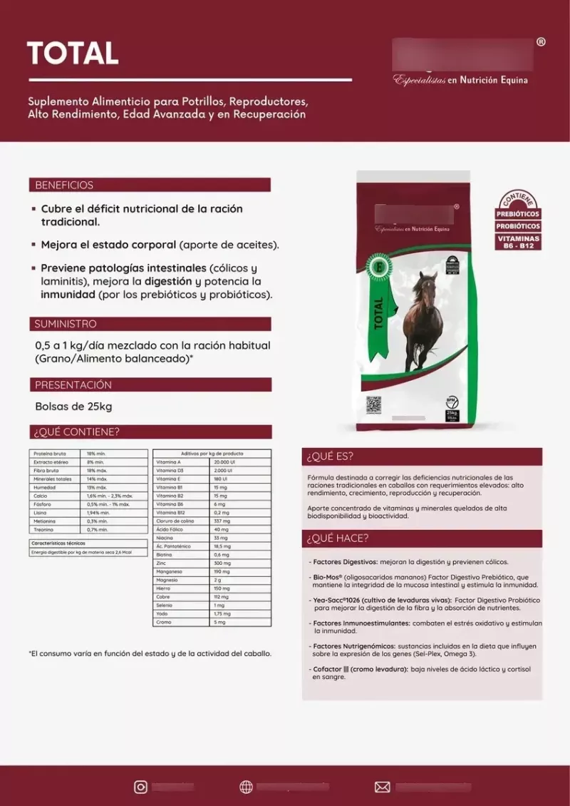 Suplemento Nutricional Integral, Equidiet Total 25kg