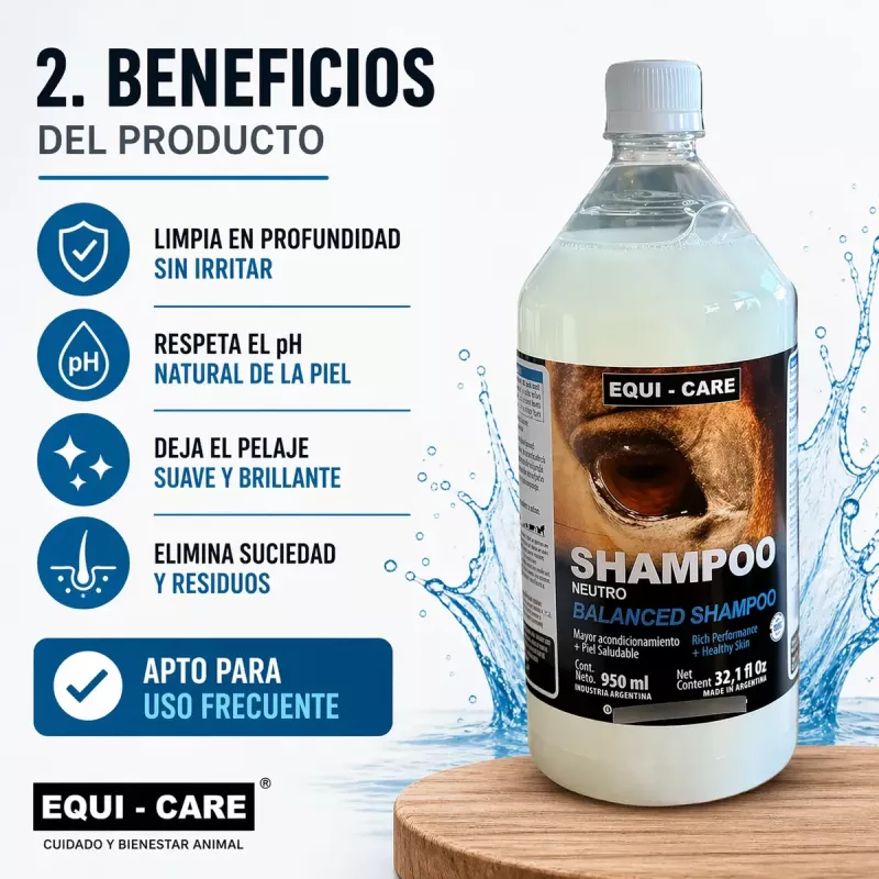 Shampoo Neutro Para Mascotas Y Equinos Equi Care 950 Ml