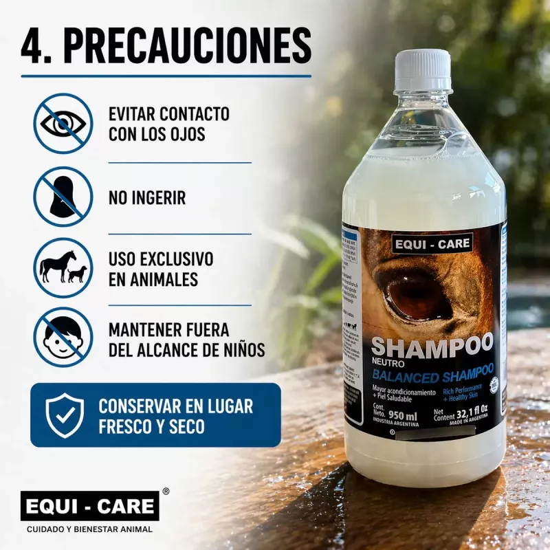 Shampoo Neutro Para Mascotas Y Equinos Equi Care 950 Ml