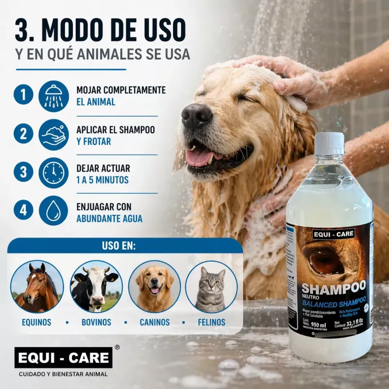 Shampoo Neutro Para Mascotas Y Equinos Equi Care 950 Ml