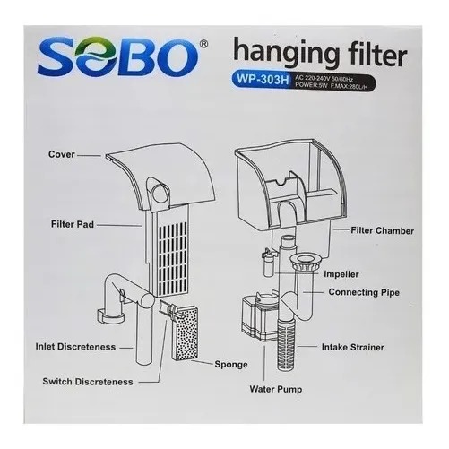 Filtro Interno Cascada Wp-303h 280l/h 5w Sobo Acuario Pecera