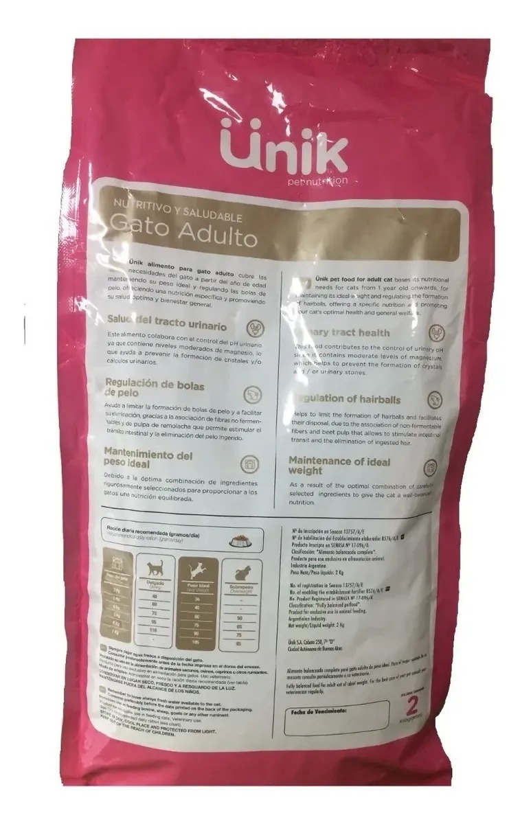 Alimento Para Gato Unik Adulto 2 Kg Premium