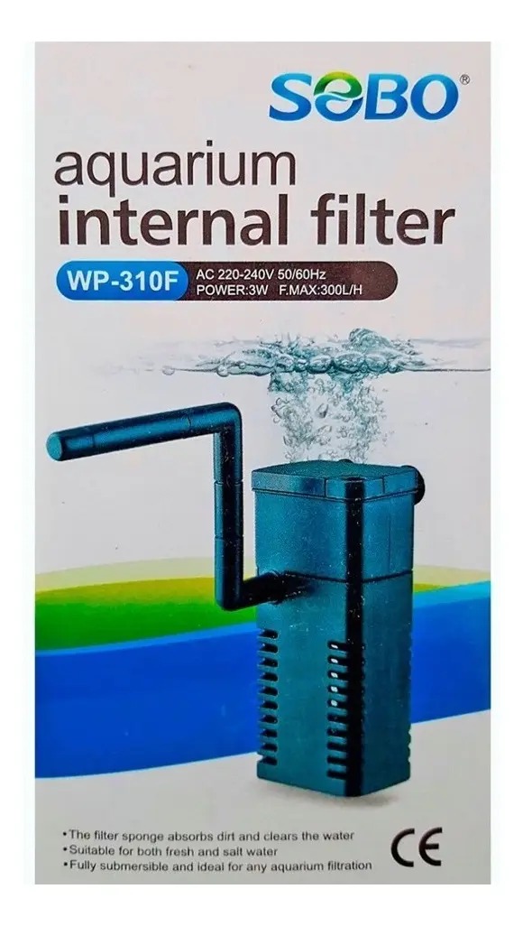 Filtro Interno Mecanico Wp-310f 300l/h 3w Sobo Acuario Peces