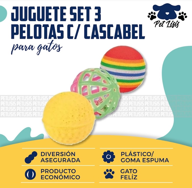 Juguete Set 3 Pelotas C/ Cascabel Gatos Mascotas Trixie