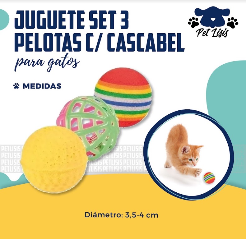 Juguete Set 3 Pelotas C/ Cascabel Gatos Mascotas Trixie