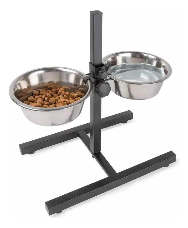 Comedero Y Bebedero Doble Elevado Ajustable 1,8lt Mascotas
