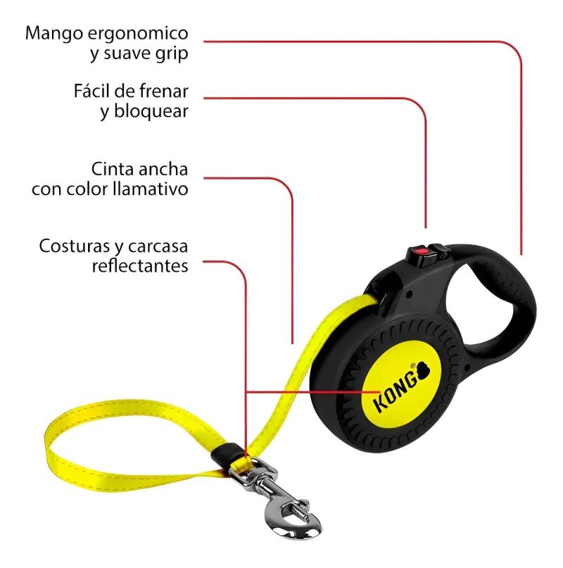 Correa Retractil Reflect Medium 5m Kong Para Perros Mascotas