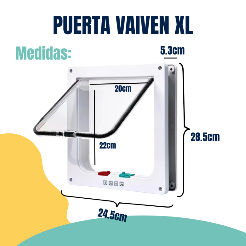 Puerta Gatos Perros Vaiven 4 Posiciones Xl 28x25cm Petlisis