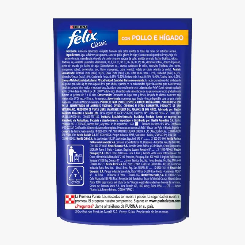 Felix Pouch Gato Adulto Pollo 85gr x15u