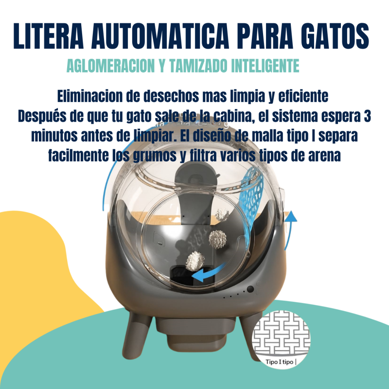 Litera Automática Inteligente Gatos Negra Autolimpiante Wifi