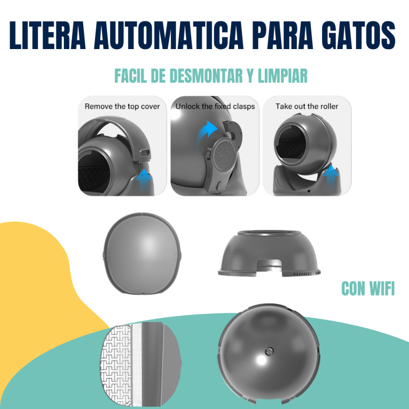 Litera Automática Inteligente Gatos Negra Autolimpiante Wifi
