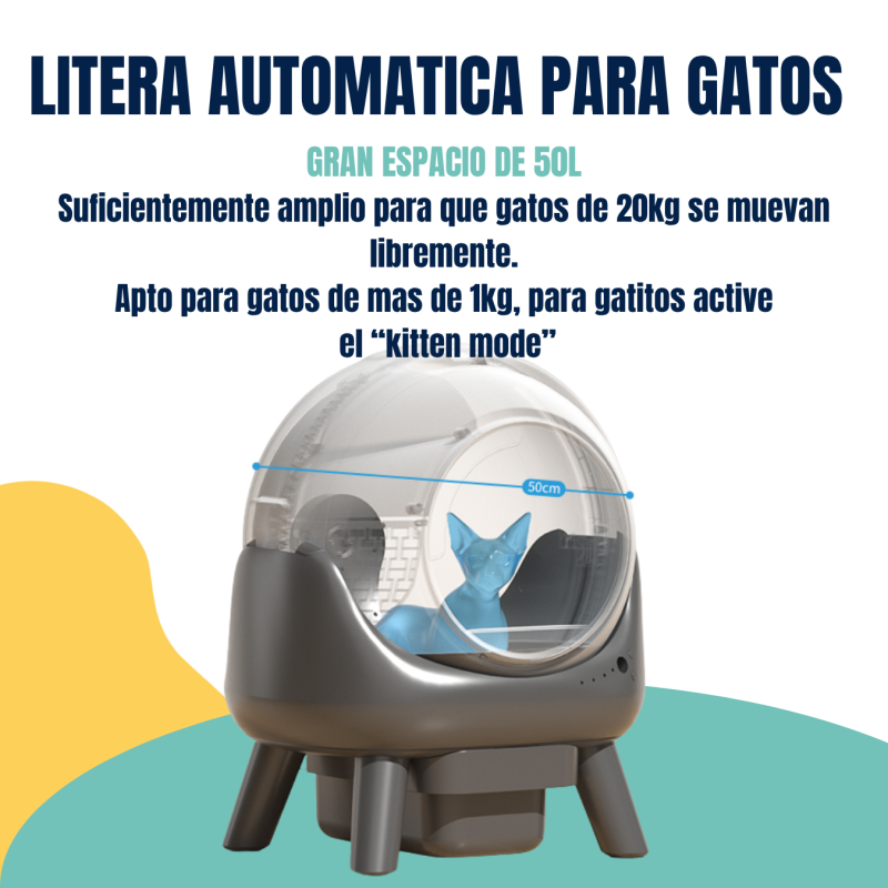 Litera Automática Inteligente Gatos Negra Autolimpiante Wifi