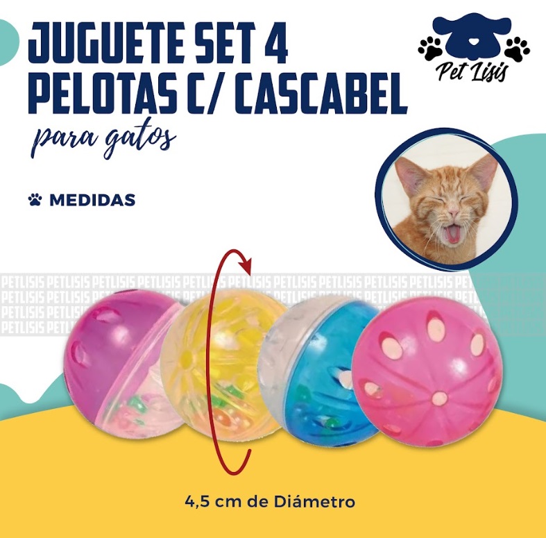 Juguete Set 4 Pelotas C/ Cascabel Gatos Mascotas Trixie