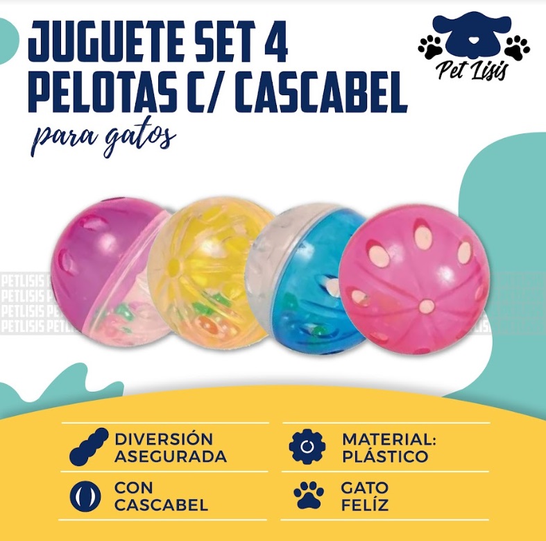 Juguete Set 4 Pelotas C/ Cascabel Gatos Mascotas Trixie