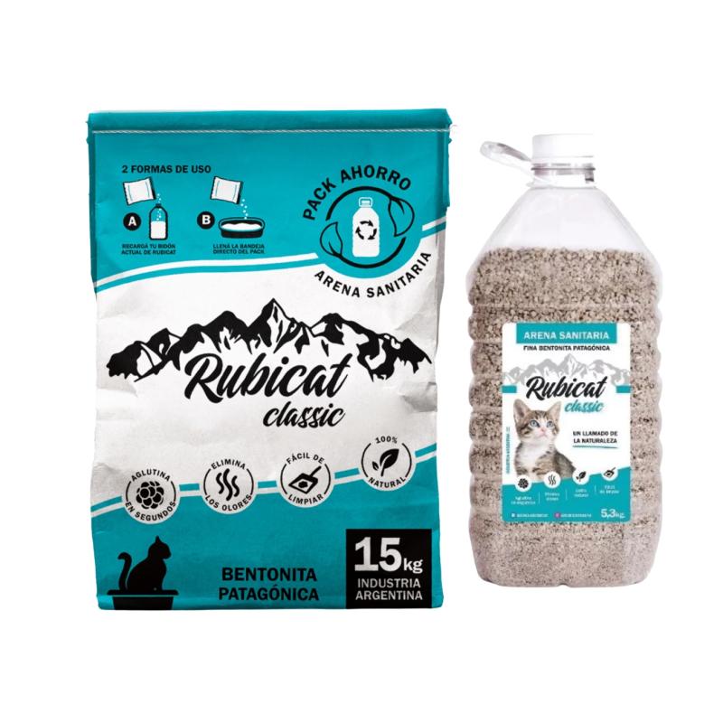 Piedritas Para Gatos Aglomerante Rubicat Clasic Ahorro 15Kg+ 5.3Kg