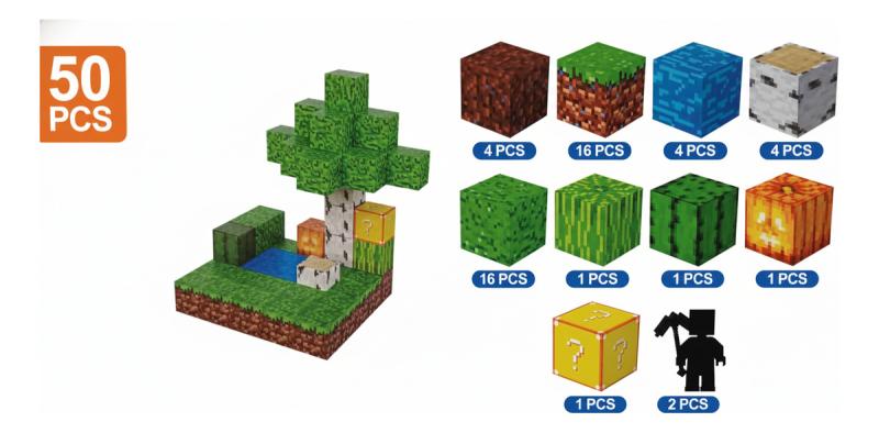 Bloques Magnéticos Minecraft 50 Piezas Con Muñeco