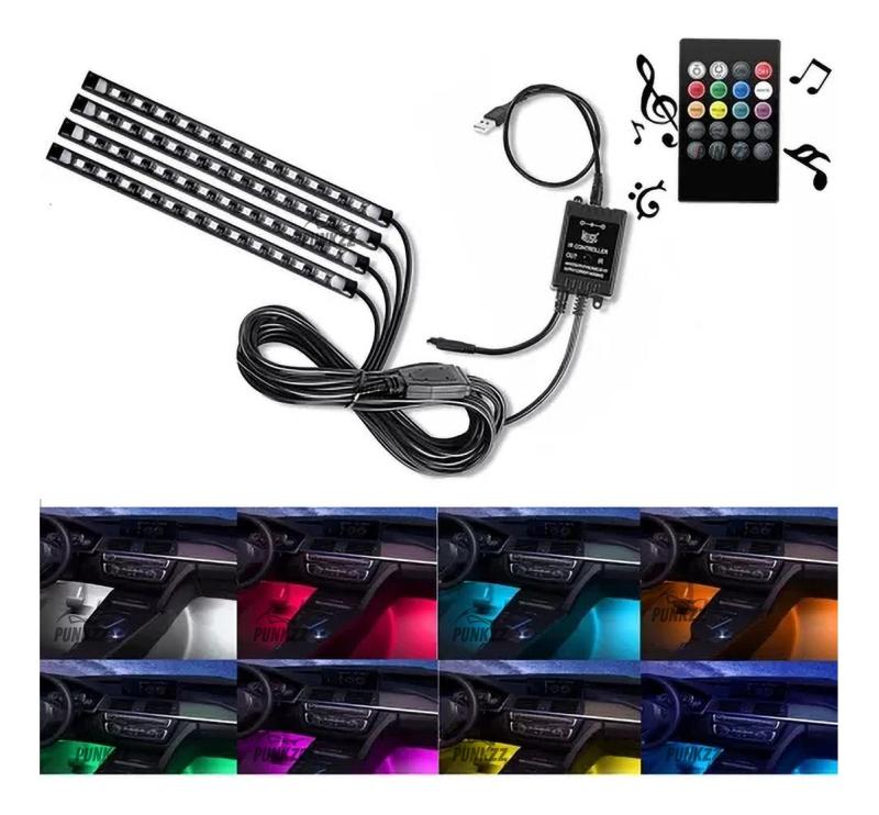 Tira Luces Interior Auto Led Rgb Multicolor 12v Audioritmica