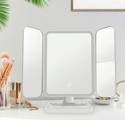 Espejo Maquillaje Luz Led Táctil Plegable Carga Usb