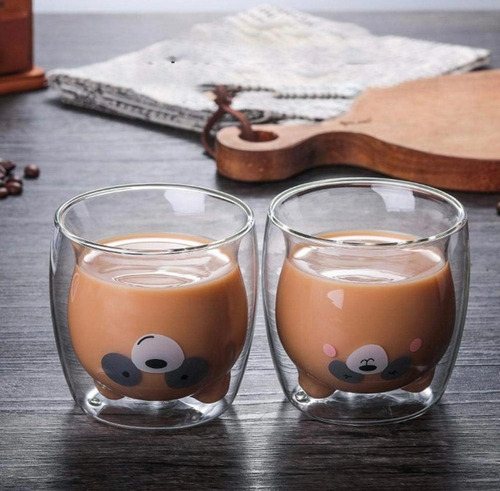 Vaso Taza Doble Pared Vidrio Osito Cafe Pack X6 Unidades