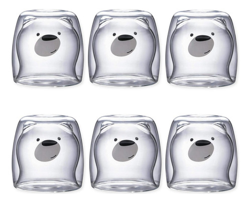 Vaso Taza Doble Pared Vidrio Osito Cafe Pack X6 Unidades
