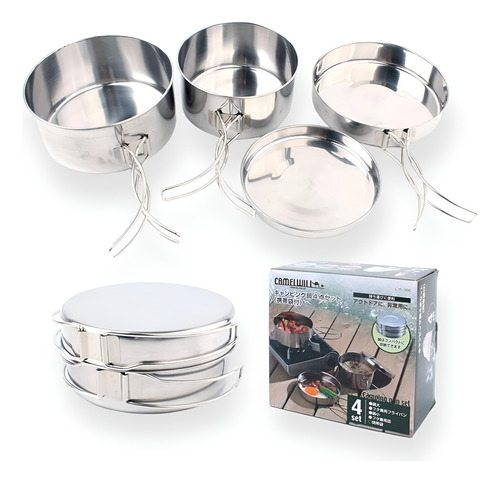 Set De Camping Ollas De Cocina 4 Piezas Acero Inoxidable