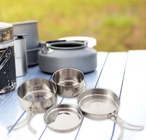 Set De Camping Ollas De Cocina 4 Piezas Acero Inoxidable