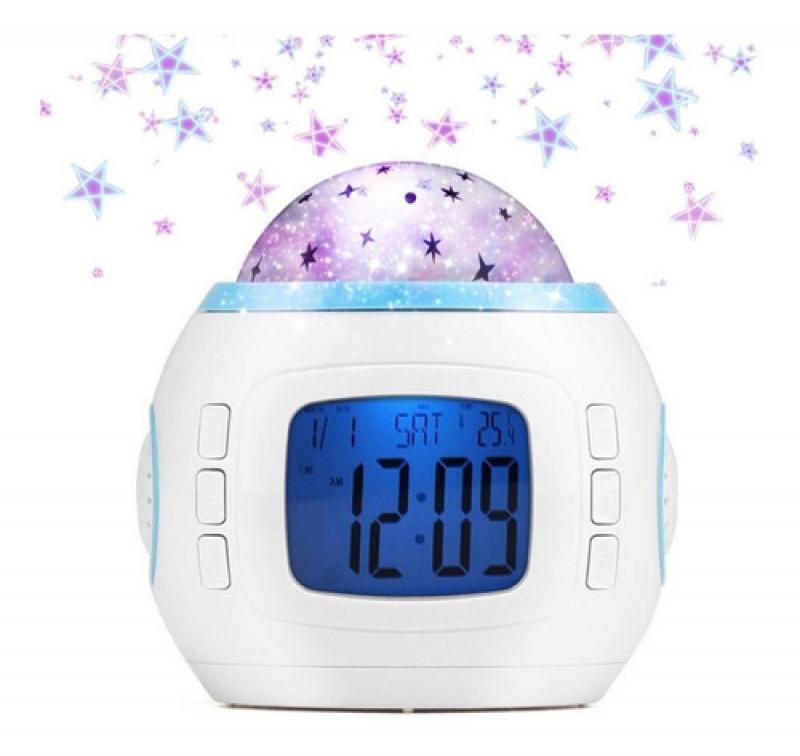 Velador Reloj Despertador Estrellas Con Musica Y Alarma