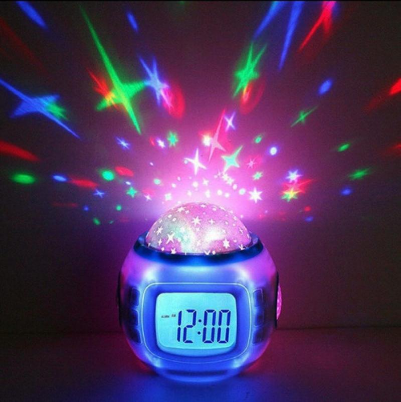 Velador Reloj Despertador Estrellas Con Musica Y Alarma